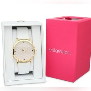 Xhilaration Womens White Leather Watch with Pink and Gold Face 10024380